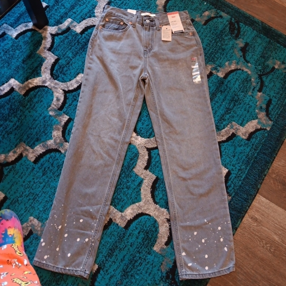 Levi’s Size 27 Women's Low Pro Stonewash Straight Jean Gray Denim Splatter NEW